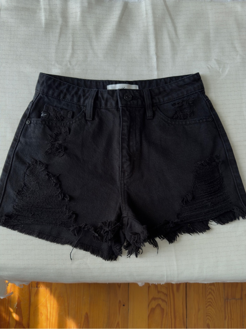 Black Distressed High-Rise Jean Shorts